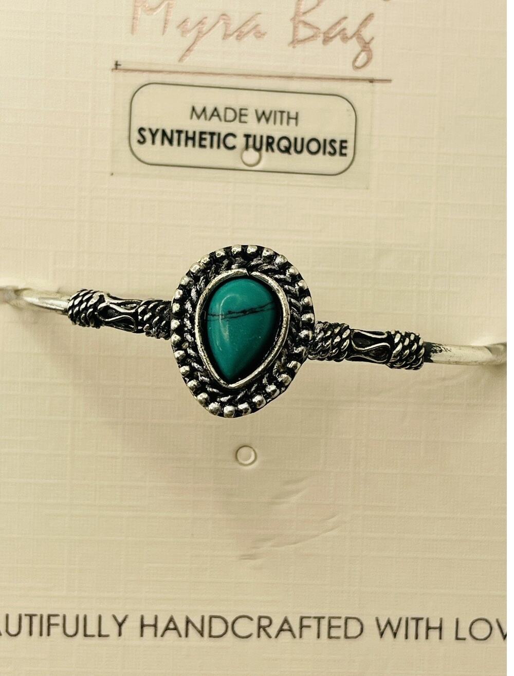 Silver Tone Turquoise Look Timeout Bracelet - Myra 7191 Thin Cuff- NEW